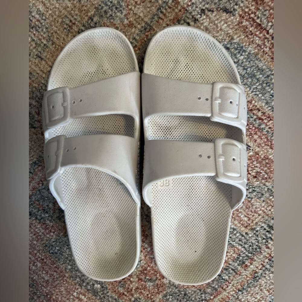 White freedom Moses sandals